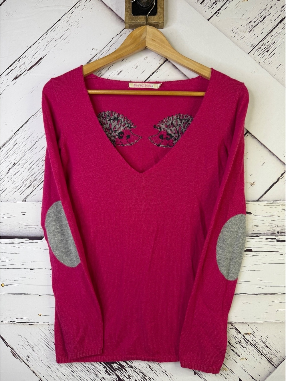 Berenice Wool Cashmere Hedgehog Fuchsia Embroidered Whimsical Sweater Women’s XS
